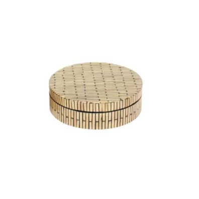 TAY BOITE ROND EN BAMBOU MOTIF LIGNES NOIR PF 20×6 CM offre à 199 Dh sur Yatout