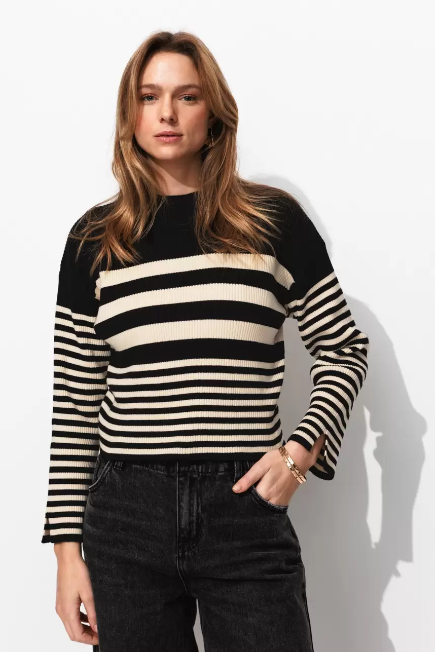 Pull côtelé marinière Femme offre à 29,99 Dh sur Promod