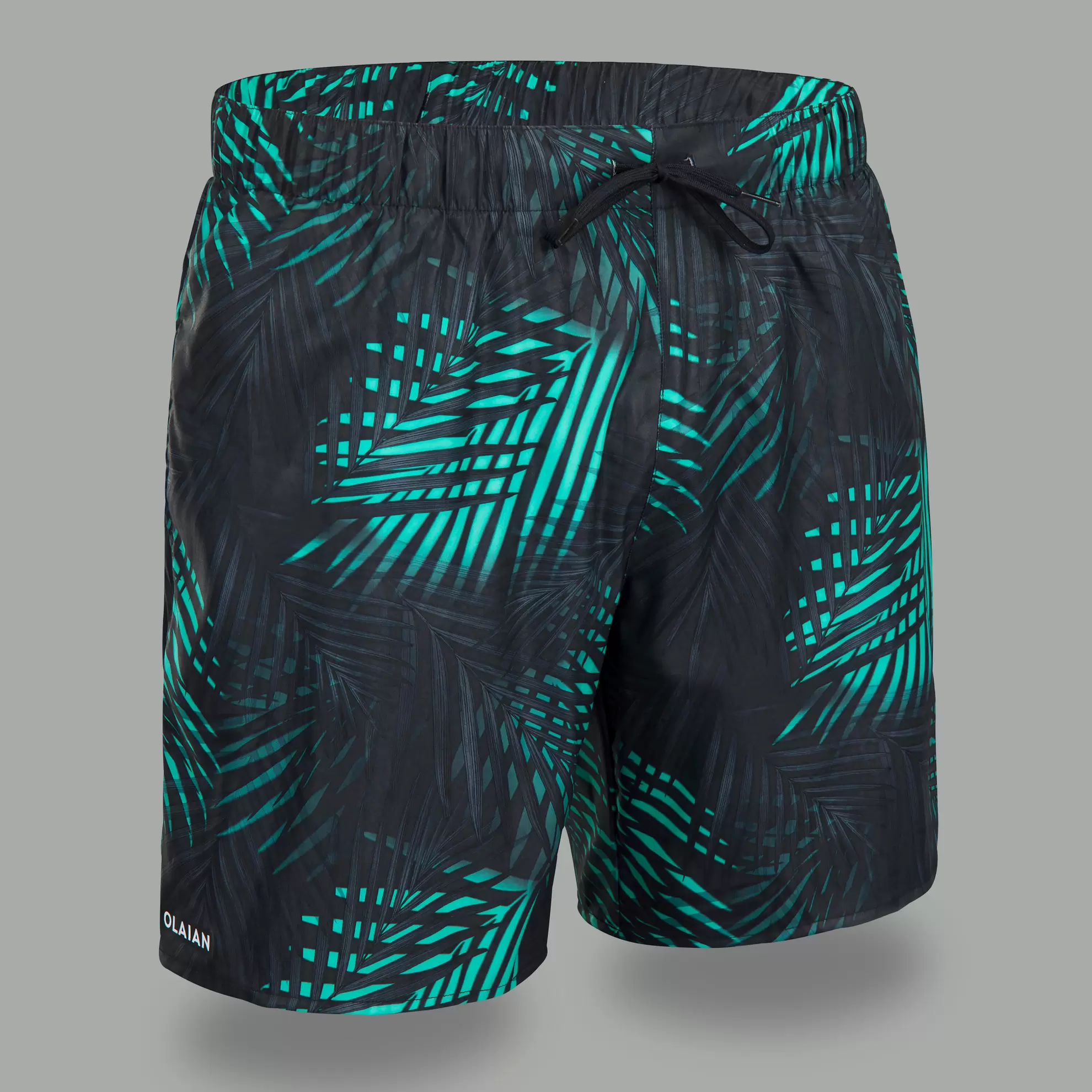 Short de bain 15" Homme - 100 palm noir turquoise offre à 129 Dh sur Decathlon