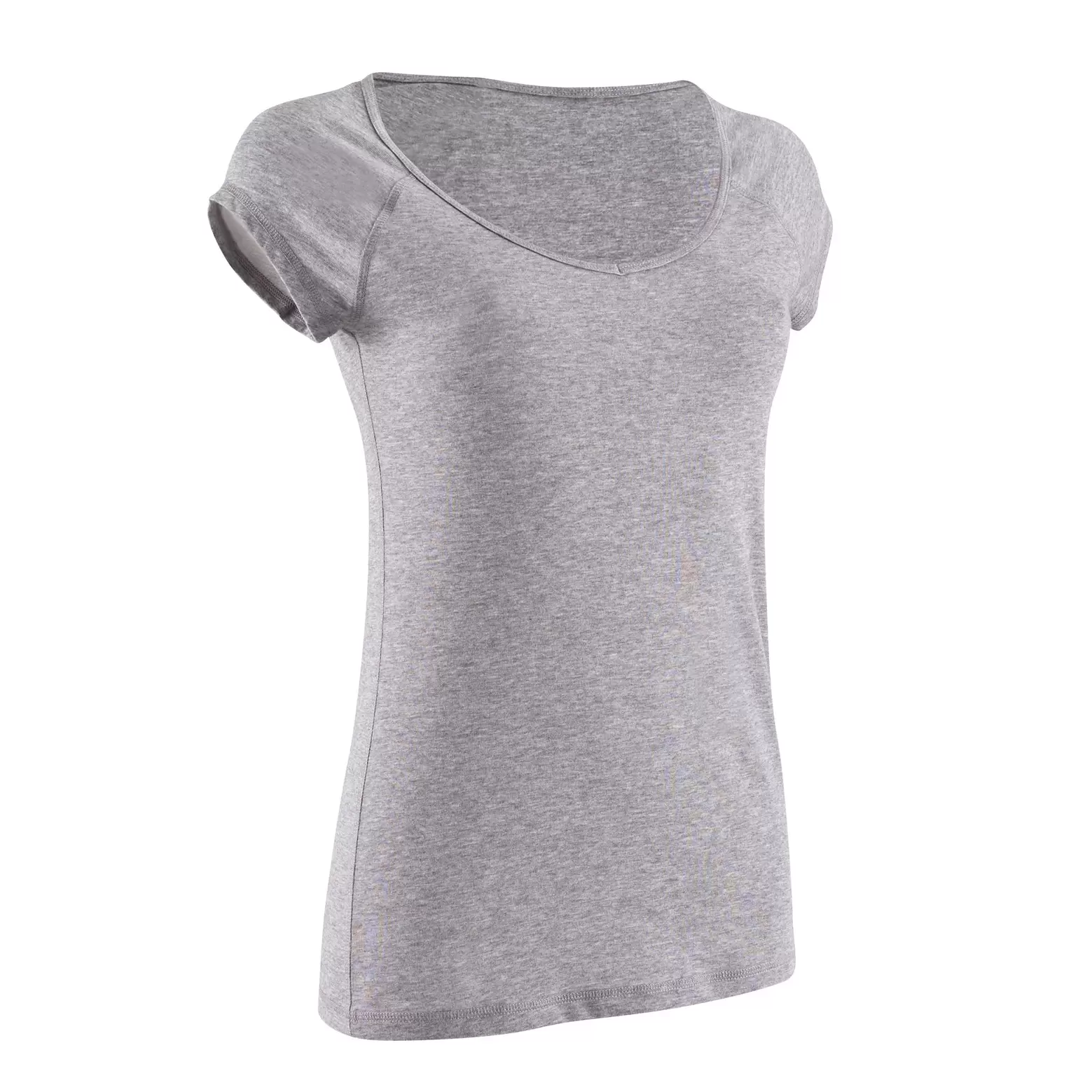 T-Shirt 500 slim Pilates Gym douce femme gris chiné offre à 39 Dh sur Decathlon