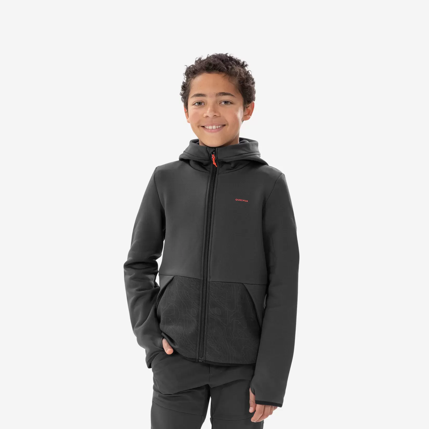 VESTE POLAIRE DE RANDONNEE - MH500 NOIRE GRISE - ENFANT 7-15 ANS offre à 169 Dh sur Decathlon