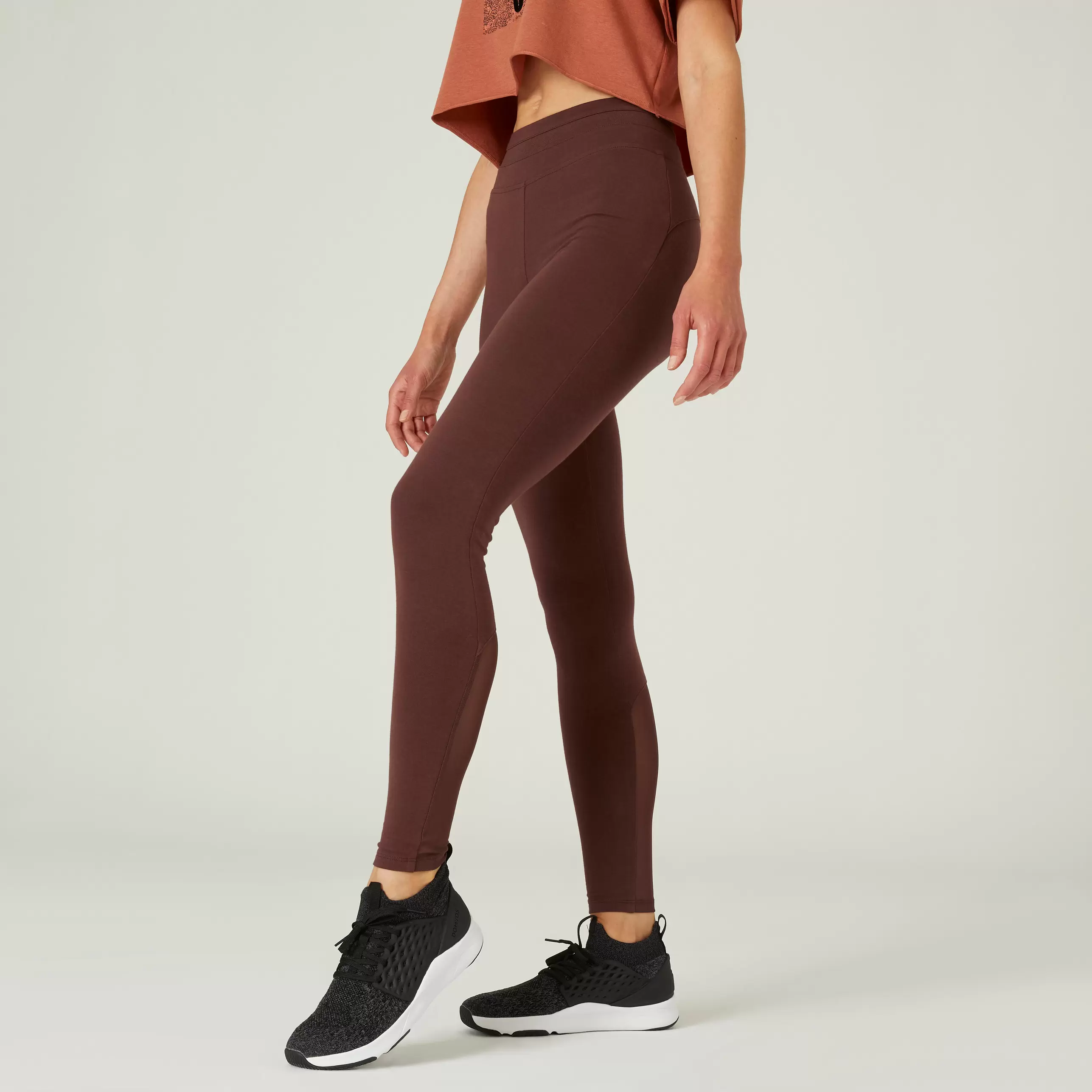 Legging Coton Extensible Fitness Taille Haute avec Mesh Marron offre à 119 Dh sur Decathlon