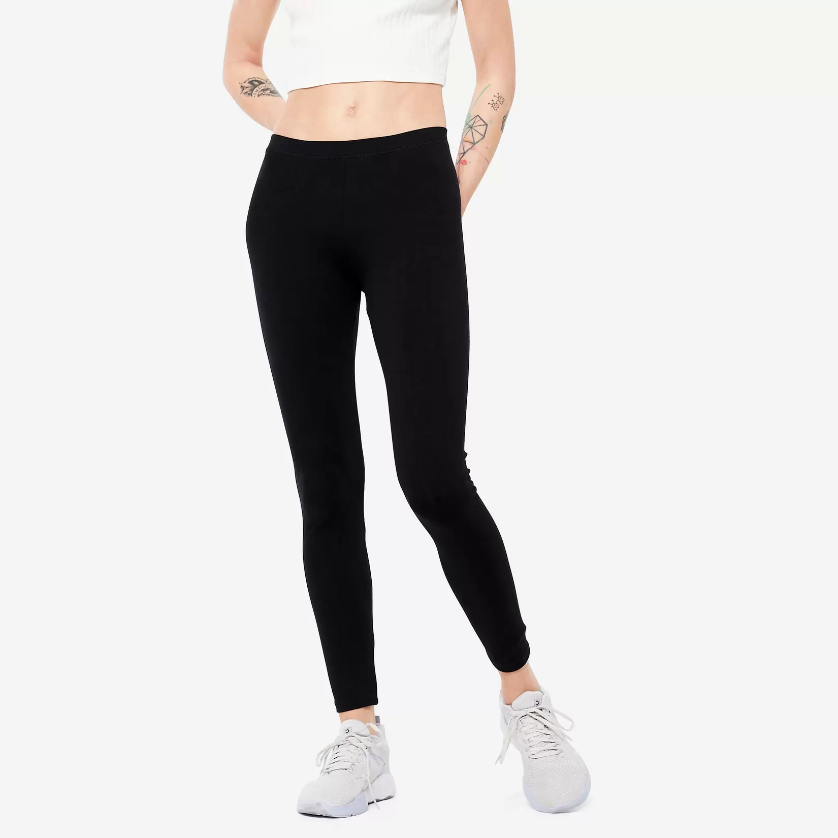 Legging fitness long coton extensible ceinture basse femme - Salto noir offre à 59 Dh sur Decathlon