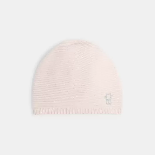 Bonnet maille côtelée rose naissance offre à 109 Dh sur Okaidi