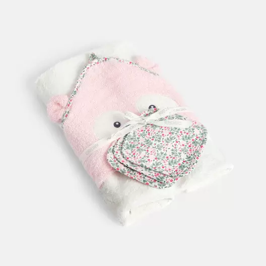 Cape de bain avec lingettes tissu rose bébé fille offre à 299 Dh sur Okaidi