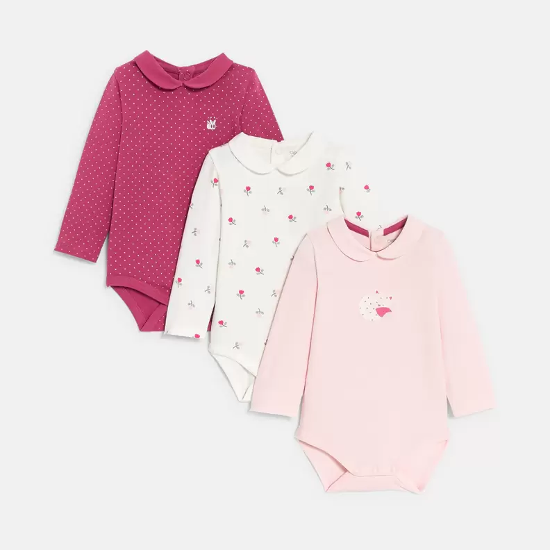 Body à petit col rose bébé fille (lot de 3) offre à 289 Dh sur Okaidi