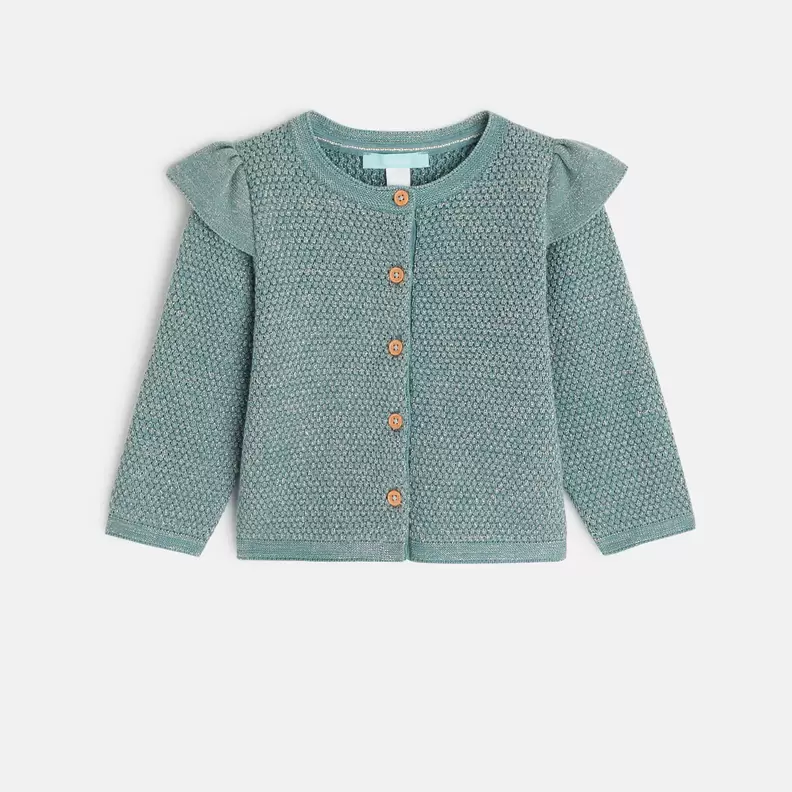 Gilet maille fantaisie irisée à volants vert bébé fille offre à 116 Dh sur Okaidi