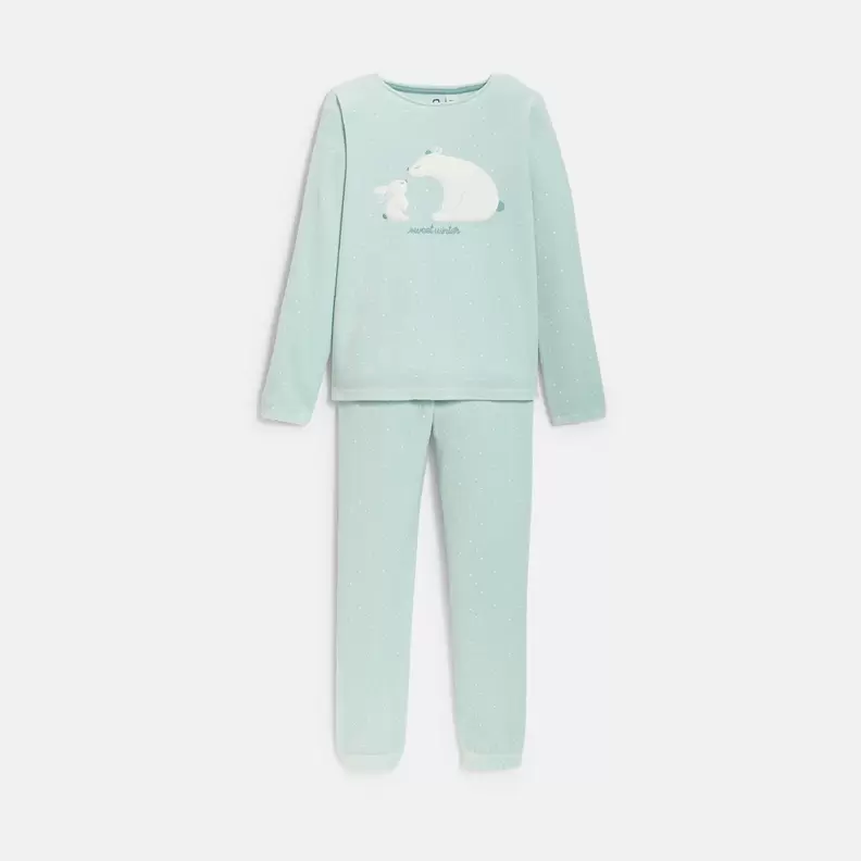 Pyjama 2 pièces en velours vert Fille offre à 299 Dh sur Okaidi