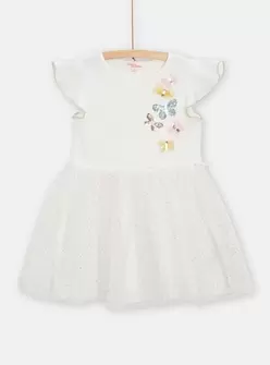 Robe écru bi-matière animation papillons pour fille offre à 25,99 Dh sur Du Pareil au Même