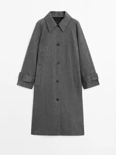 Manteau long à chevrons en laine mélangée offre à 3999 Dh sur Massimo Dutti