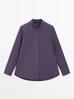 Chemisier à col mao en popeline offre à 799 Dh sur Massimo Dutti