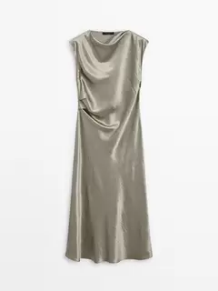 Robe midi satinée à col drapé offre à 1499 Dh sur Massimo Dutti