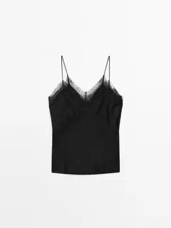 Top à bretelles décolleté détail en dentelle offre à 679 Dh sur Massimo Dutti