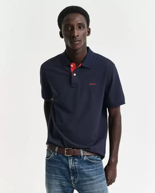Polo en coton piqué contrastant offre à 100 Dh sur GANT