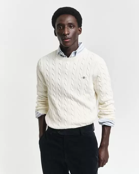 Pull col rond en maille de coton torsadée offre à 140 Dh sur GANT