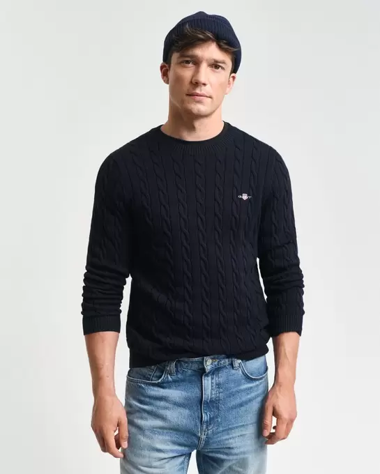 Pull col rond en maille de coton torsadée offre à 140 Dh sur GANT