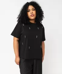 Tee-shirt manches courtes coupe large à strass femme grande taille offre à 5,99 Dh sur GÉMO