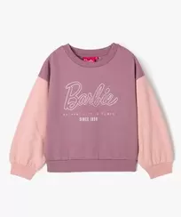 Sweat bicolore avec inscription pailletée fille - Barbie offre à 13,99 Dh sur GÉMO