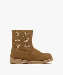 Boots fille en suédine et à zip avec détail papillons pailletés offre à 20,99 Dh sur GÉMO