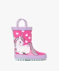 Bottes de pluie bébé fille licorne à petits coeurs et avec anses offre à 16,99 Dh sur GÉMO