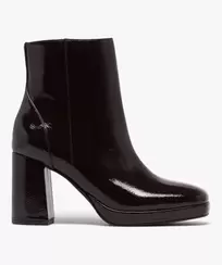 Boots femme à talon flare et bout carré dessus vernis offre à 44,99 Dh sur GÉMO