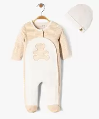 Ensemble 2 pièces bébé garçon pyjama en velours et bonnet- LuluCastagnette offre à 14,39 Dh sur GÉMO