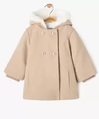 Manteau à capuche avec doublure peluche bébé fille offre à 20,99 Dh sur GÉMO