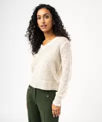 Pull pailleté col V en maille ajourée femme offre à 14,99 Dh sur GÉMO