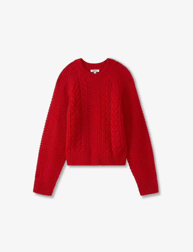 Pull en maille tressée rouge vif offre à 9,99 Dh sur Jennyfer