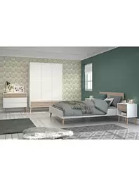 Pack Lit AALBORG 140x190cm Avec Sommier + 2 Chevets - Blanc / Chêne offre à 3990 Dh sur KITEA