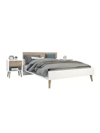 Pack Lit AALBORG 140x190cm Avec Sommier + 2 Chevets - Blanc / Chêne offre à 2490 Dh sur KITEA